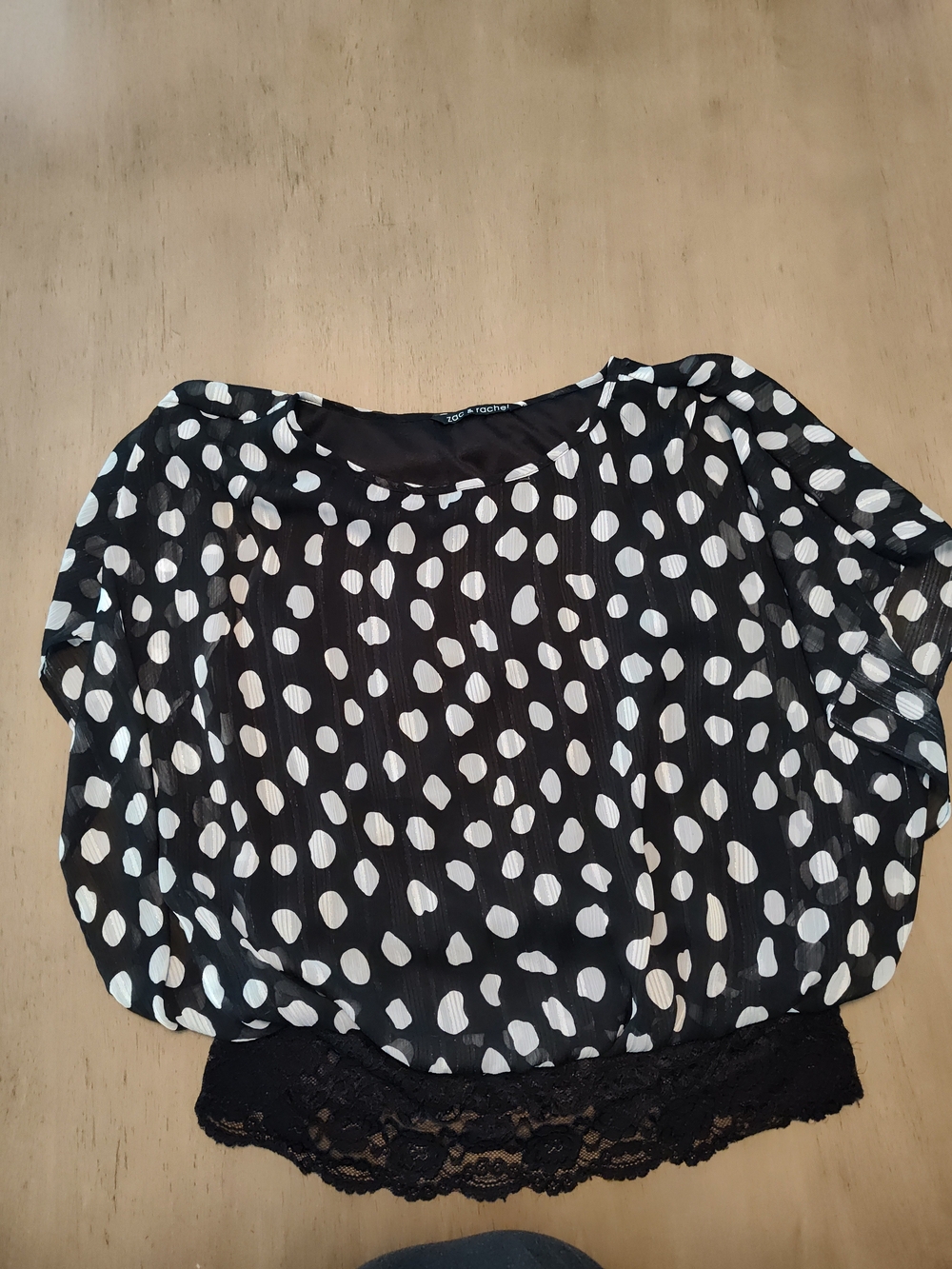 Zac & Rachel Black Polka Dot Blouse with Lace Hem